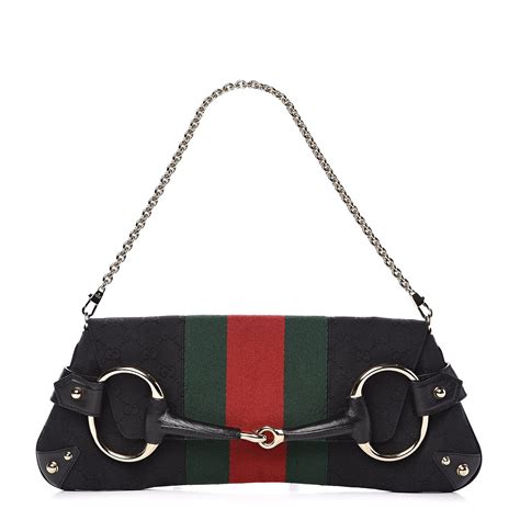 gucci calfskin web horsebit chain clutch wallet black|Gucci Horsebit Clutch .